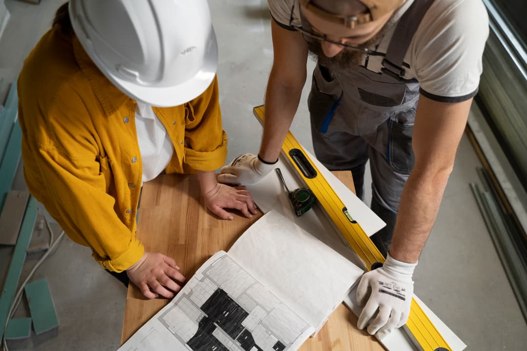 Professional construction team building a modern house
